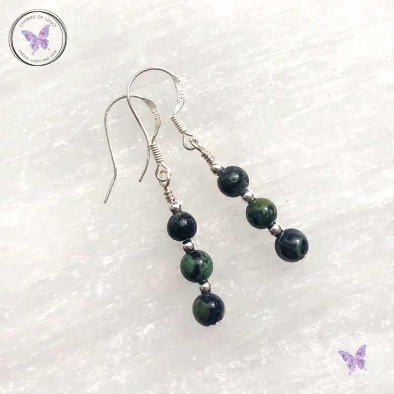 Kambaba Jasper Triple Bead Earrings